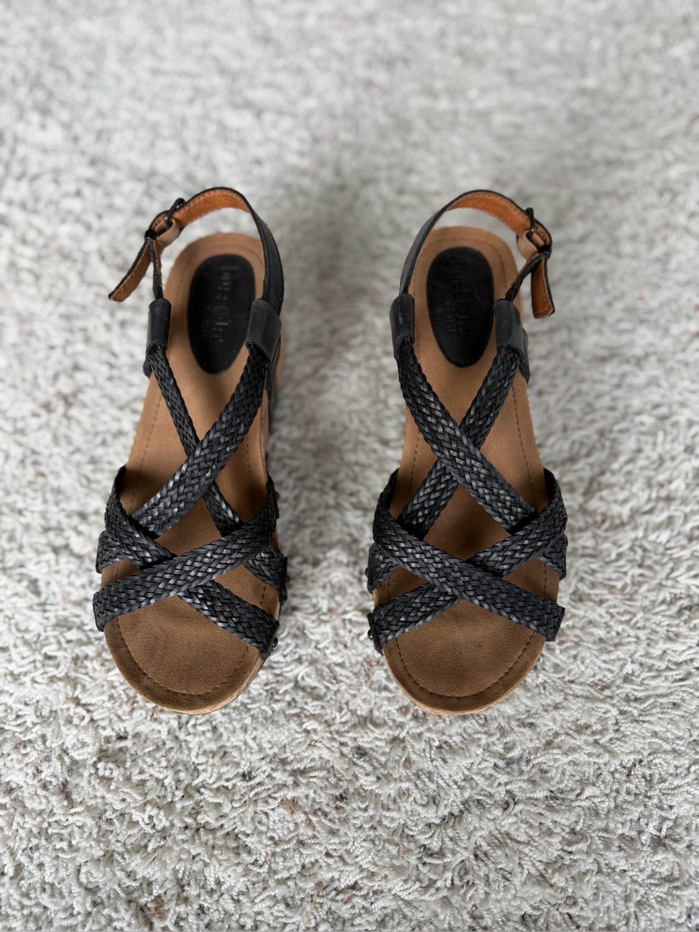 bussola Black Braided Crisscross Wedge Sandals